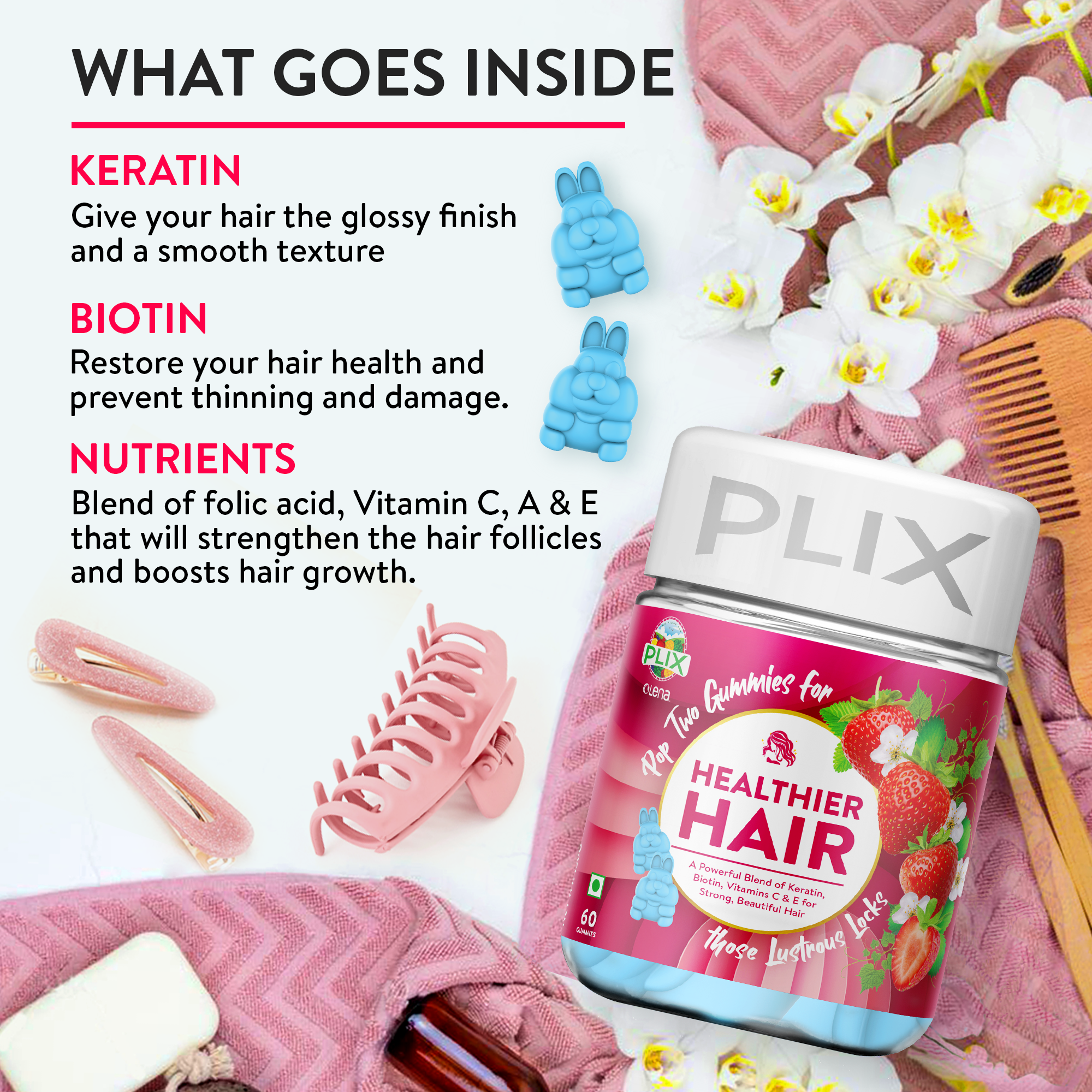 Buy Plix Plant Based Biotin Hair Gummies for Hair Growth & Skin Online - Plix Life