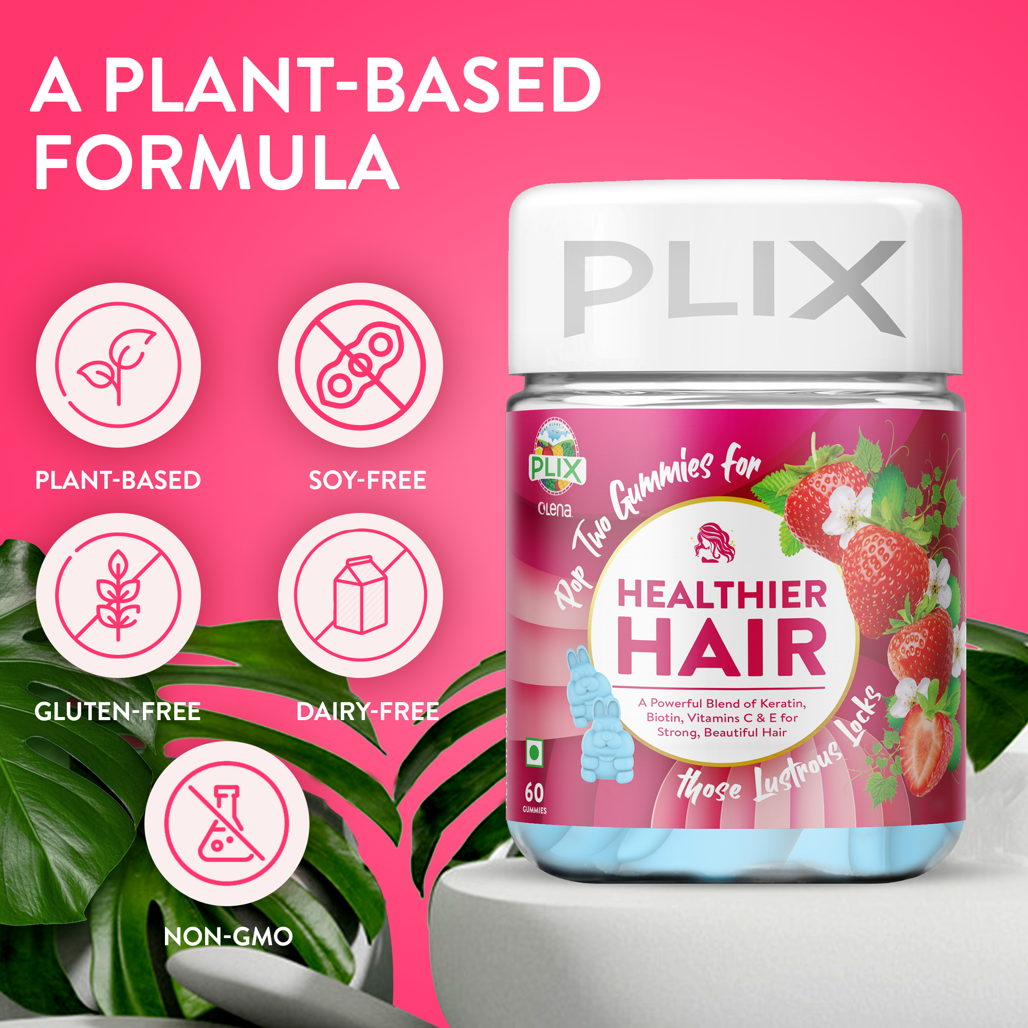 Plix Plant Based Biotin Hair Gummies for Hair Growth & Skin Online 